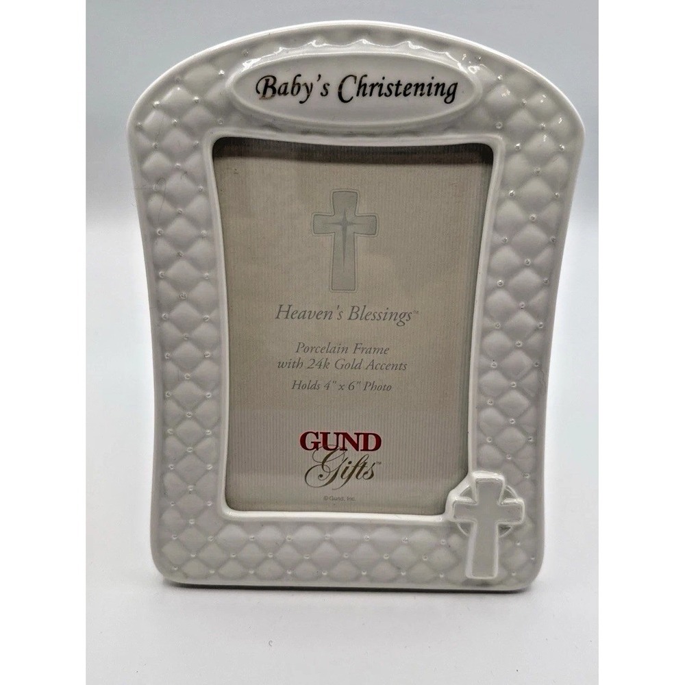 GUND Baby Christening 4 x 6 Picture Photo Frame, Porcelain, 24k Gold Accent